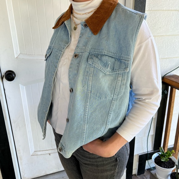 Faded Glory Jackets & Blazers - Vintage Denim Vest with Corduroy Collar.